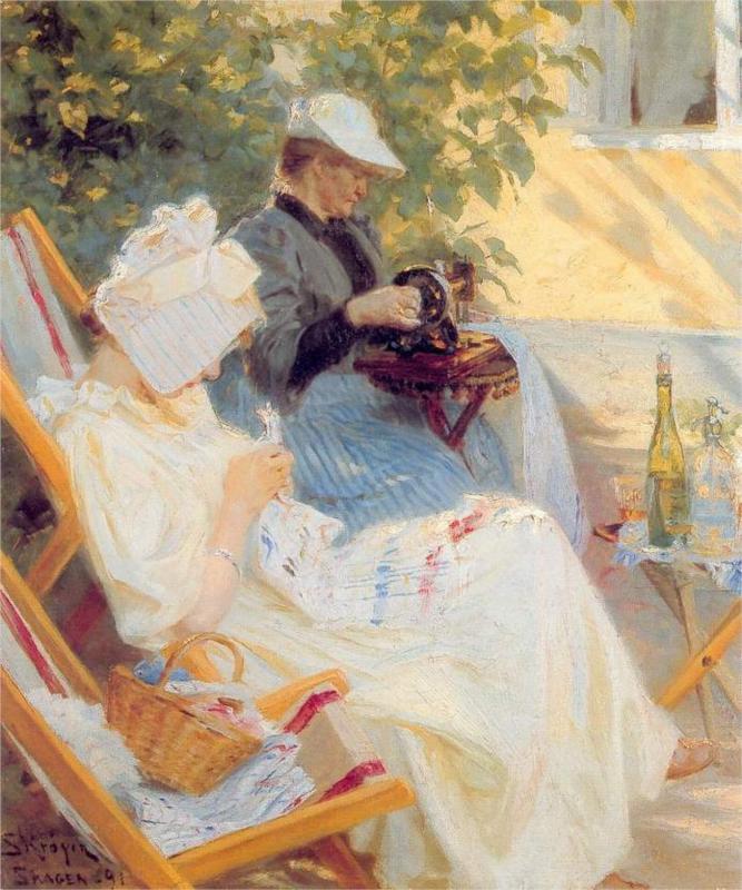 Marie and Her Mother in the Garden, 1891 - Peder Severin Kroyer Painting On Canvas